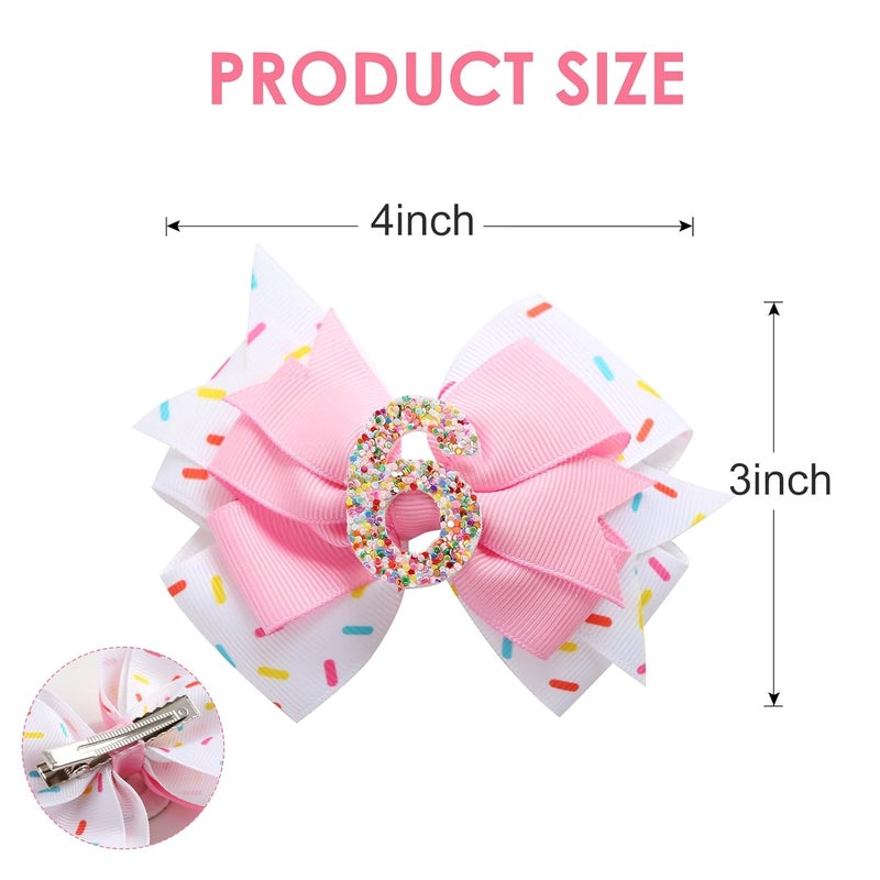 Fancheer Birthday Hair Bow for Baby Girls 1 2 3 4 5 6 Years Sprinkle Decorations Confetti Ice Cream Party Pink Hair Accessories for 6th Birthday - Image 2